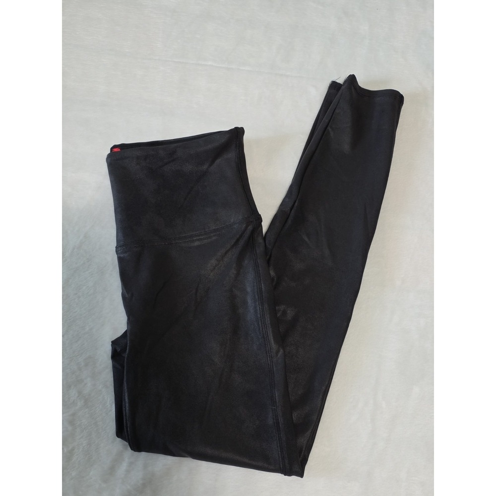 Spanx Womens Large Faux Leather Ankle Leggings in Shinny Black High Waisted